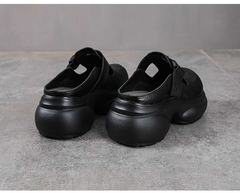 Dép sandal nữ quai chữ V bít mũi da thật đế tăng chiều cao phong cách cổ điển — màu nâu chi tiết 12