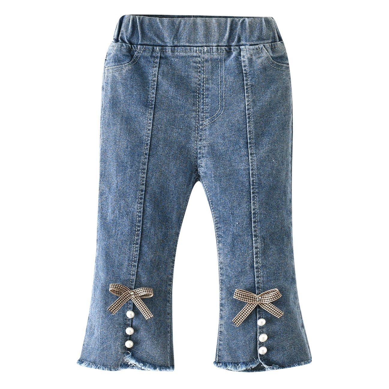 Pantalones vaqueros de niña 2024 primavera nuevos pantalones pierna con cuentas arco bebé femenino primavera y otoño Internet Celebrity pantalones a juego image 1