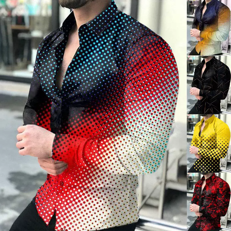 2025外贸欧美男装春秋新款休闲潮男士长袖衬衫大码衬衣3d印花衬衫