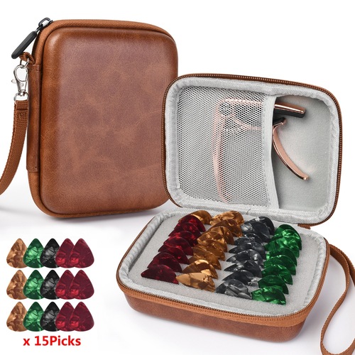 Guitar Pick Storage Box Guitar Accessories Storage Bag + 15 Picks Guitar Pick Holder Case