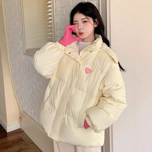 粉色爱心LOGO羽绒棉服新款女冬棉衣甜美可爱潮棉衣面包服跨境批发