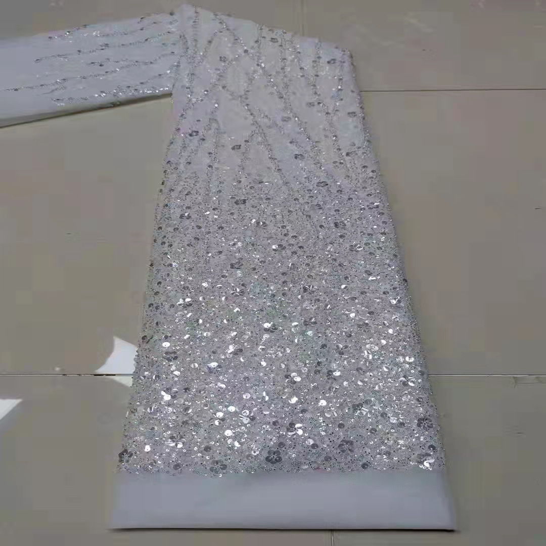 Tubo tridimensional cuentas de tela de lentejuelas patrón geométrico vestido de color degradado vestido de novia encaje bordado paño JX1891