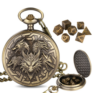 DND dice jewelry pocket case retro carving five dragon head dragon pattern cover pendant foreign trade hot sale