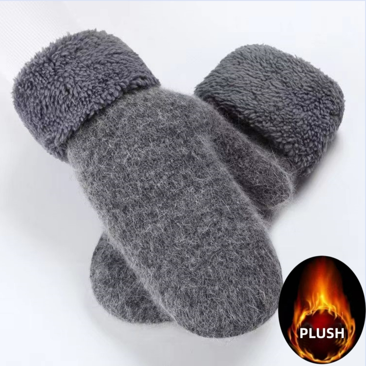 Cross-border super thick rabbit wool warm gloves wholesale fashion women's double thick solid color flanging mittens