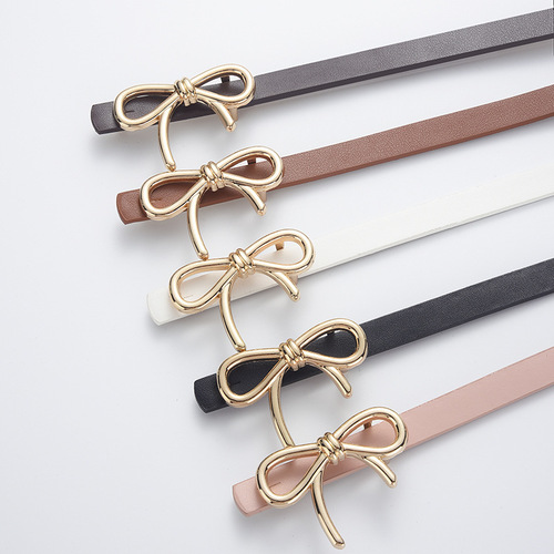 New bow-knot decorated PU leather high-end thin belt clothing matching to wear high-end women's slim belt