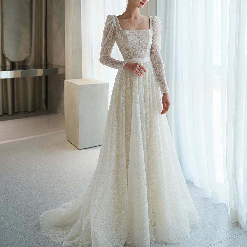 Nuevo elegante adelgazar Mori Super Fairy travel photography vestido de bienvenida para las mujeres Vestido DE BODA ligero de manga larga francés para novia 2024