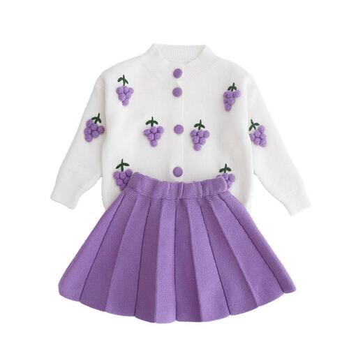 Stylish and Cute Girls' Set Spring 2024 Newborn Baby Knit Sweater and Pleated Skirt Two-Piece Set