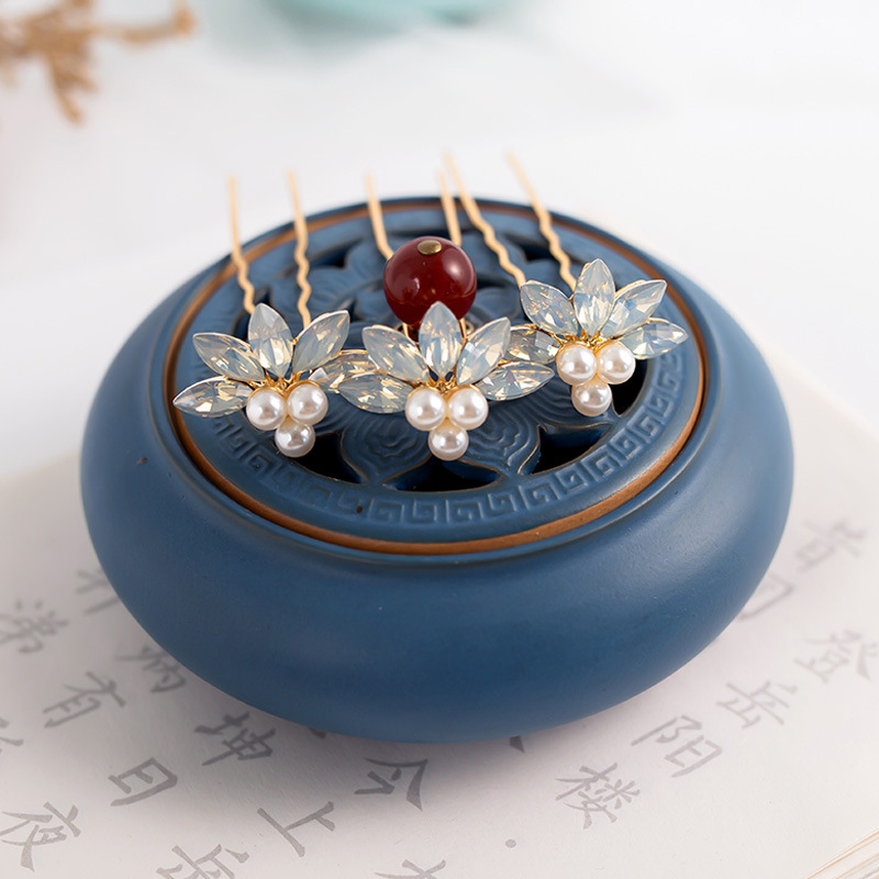 漢服古風發钗點綴小花钗發飾品u型珍珠發簪小清新小仙女簪子