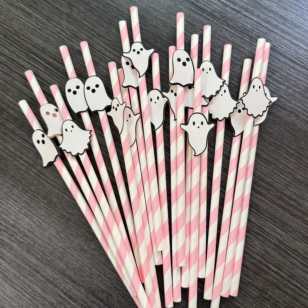 Punto transfronterizo al por mayor creativo pajita de papel de Halloween decoración pajita fantasma mesa de postre vestido botella de pudín plug-in