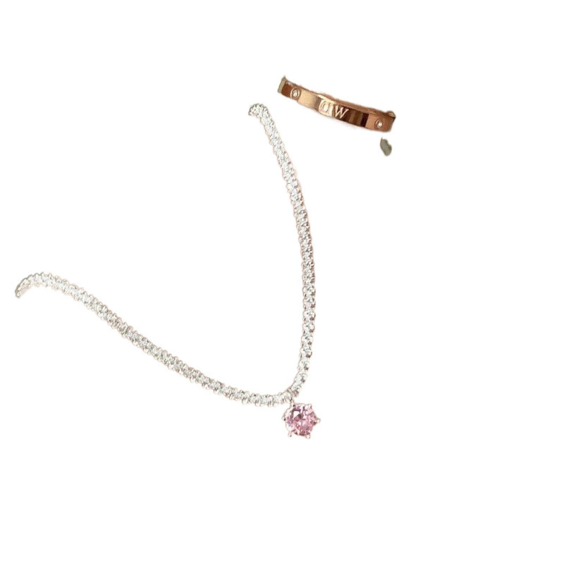 Колье Brand, подвес на цепочке из серебра 925, маленький розовый блестящий шарм для сумки