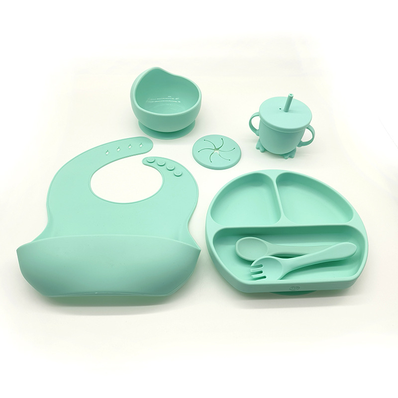 Complemento alimenticio transfronterizo para niños, plato de silicona, plato de suplemento alimenticio para bebés, plato de comida sonriente de seis piezas, vajilla para alimentación maternoinfantil al por mayor