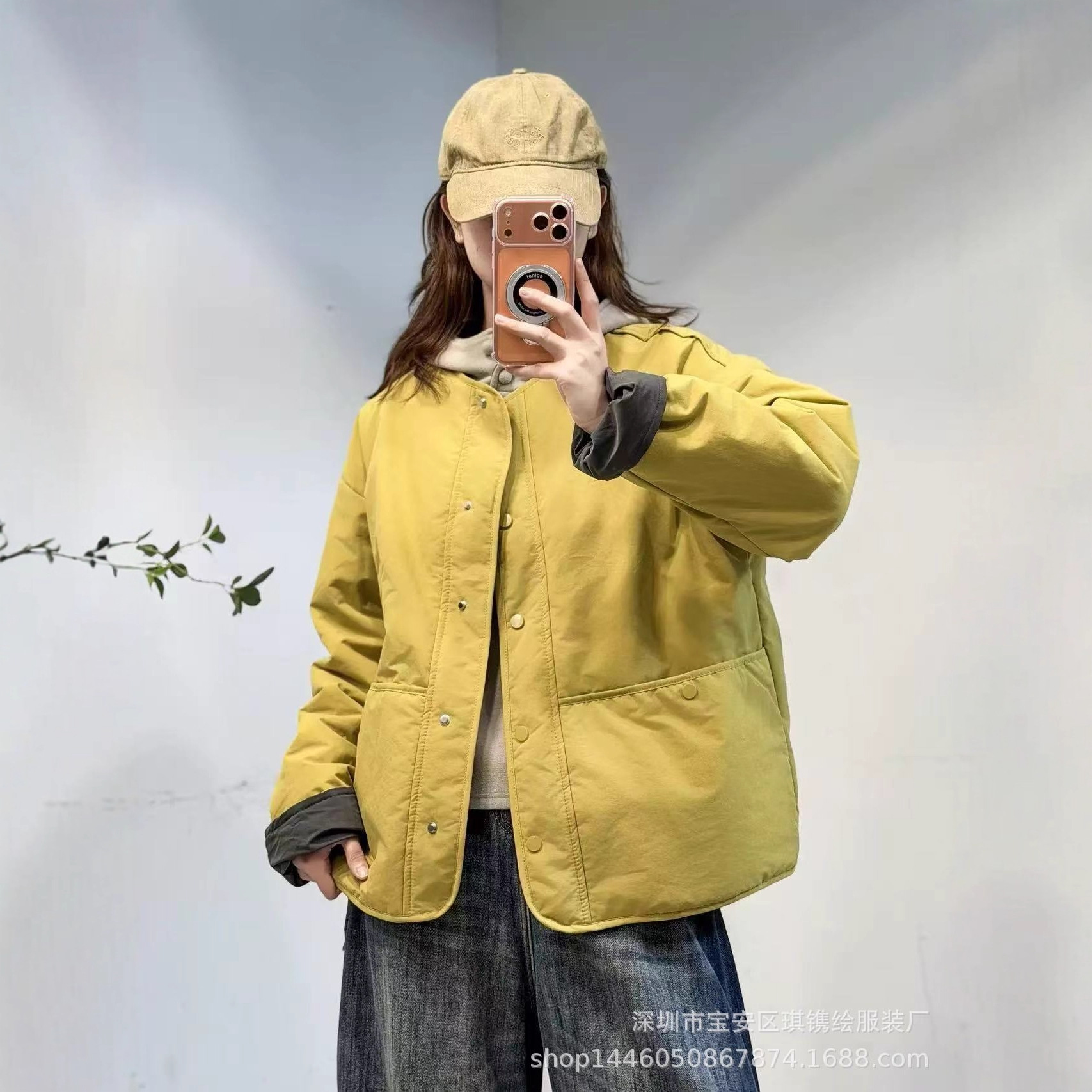 琪镌绘制冬季新款韩系圆领单排扣棉衣女百搭夹克棉服夹棉显瘦外套