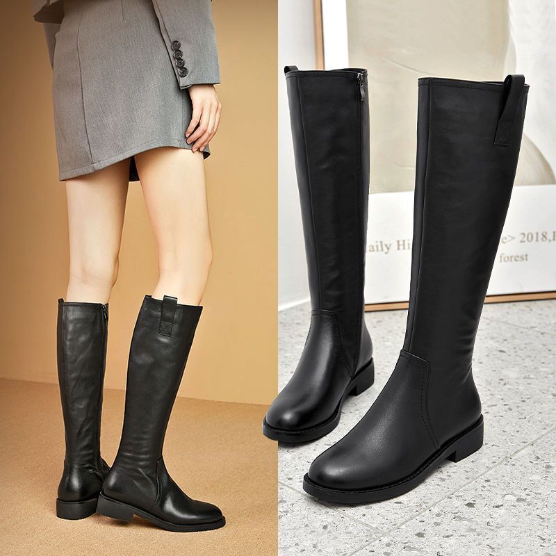 Versatile Knee-High Boots for Women, Leather Boots, Long Boots, 2025 Autumn New Fashion Slim High-Waisted Knight Boots, Single Boots