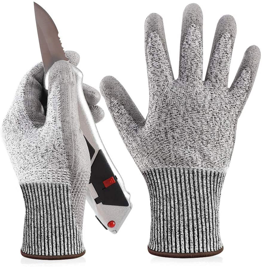 亚马逊出口PU浸胶防割手套 涂胶防切割13针耐磨防滑建筑劳保手套