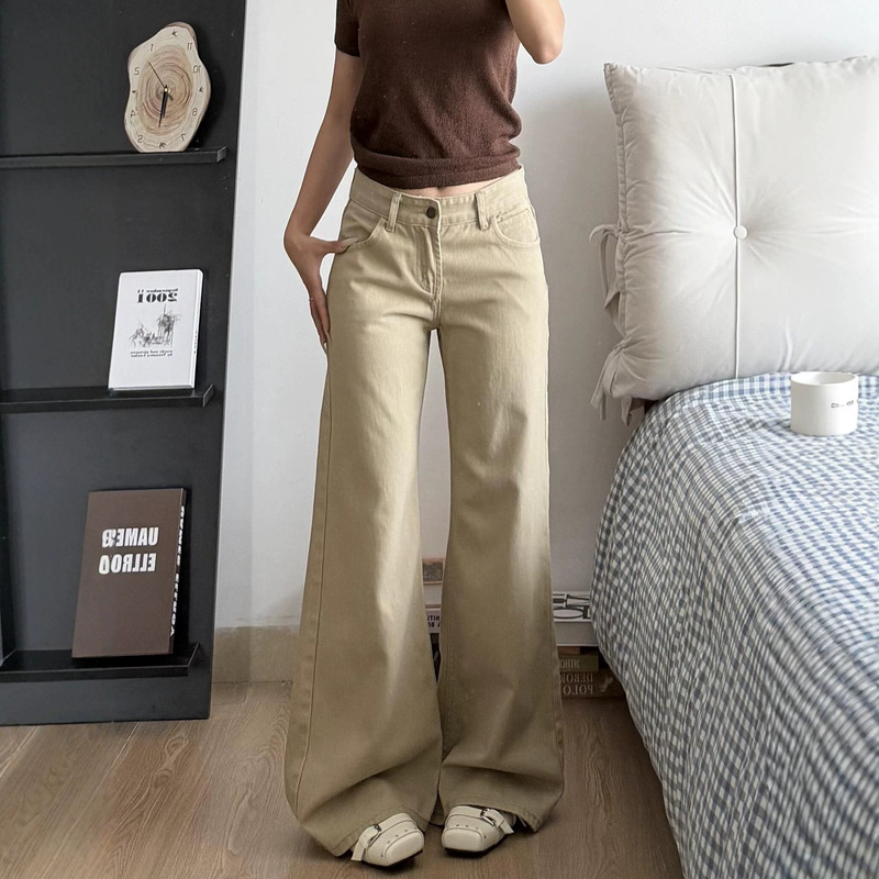 American-style khaki straight-leg flared jeans for women, 2026 new model, petite flared pants, slimming, floor-length wide-leg trousers American-style khaki straight-leg flared jeans for women, 2026 new model, petite flared pants, slimming, floor-length wide-leg trousers
