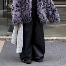 蓝钰25秋冬新品韩国童装中小童男童加厚加绒一体绒黑色pu皮裤长裤