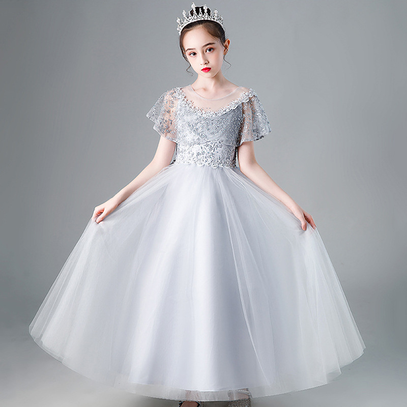 Children's formal gown, princess-style dress for girls, flower girl wedding puffy tulle outfit, girls' hostess performance attire, cross-border children's formal wear