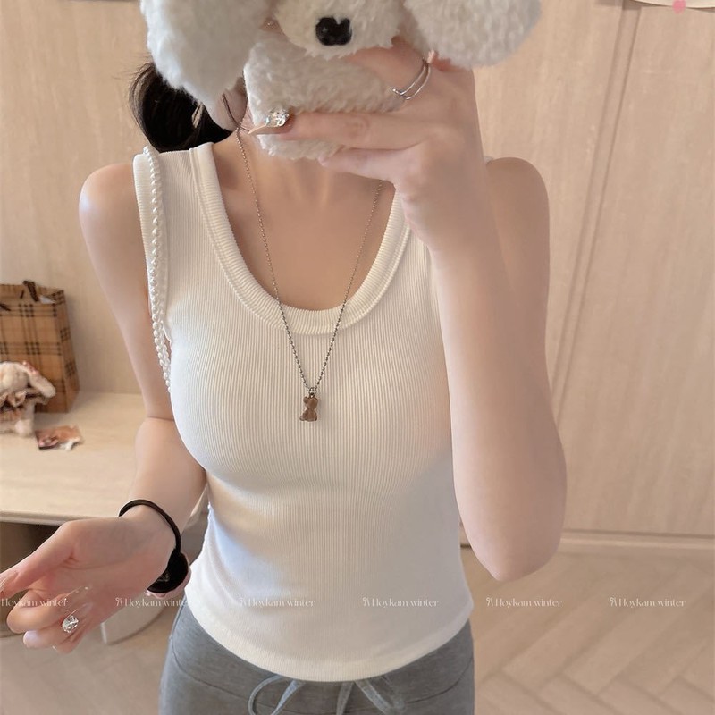 秋冬磨毛保暖背心女方领带胸垫一体百搭打底修身显瘦无袖保暖上衣|undefined