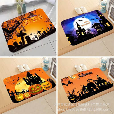 Cross-border New Halloween Floor Mat Funny Ghosts Outdoor Decorative Crystal Velvet Door Mat Horror Pumpkin Home Mat