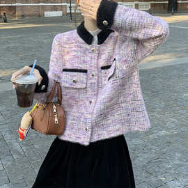 小香风韩系撞色外套女装秋冬新款别致宽松超好看设计感小厂家直供