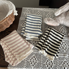 Korean Children's Clothing 2024 New Spring Girl's Striped Contrast Leggings Children's Versatile Elastic Lace Pants Trendy