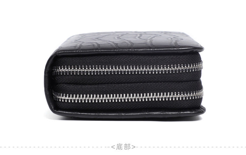 Ví nam dài vân cá sấu da bò thật khóa kéo đôi nhiều ngăn đựng thẻ 21×4,5×11 cm — Màu đen vân cá sấu cỡ nhỏ, Màu đen vân cá sấu cỡ trung chi tiết 21
