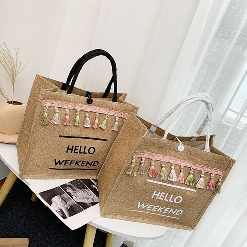 Spring and Summer New Ethnic Style Linen Tassel Letter Bag Fashion Personalized Handbag Trendy Women's Bag