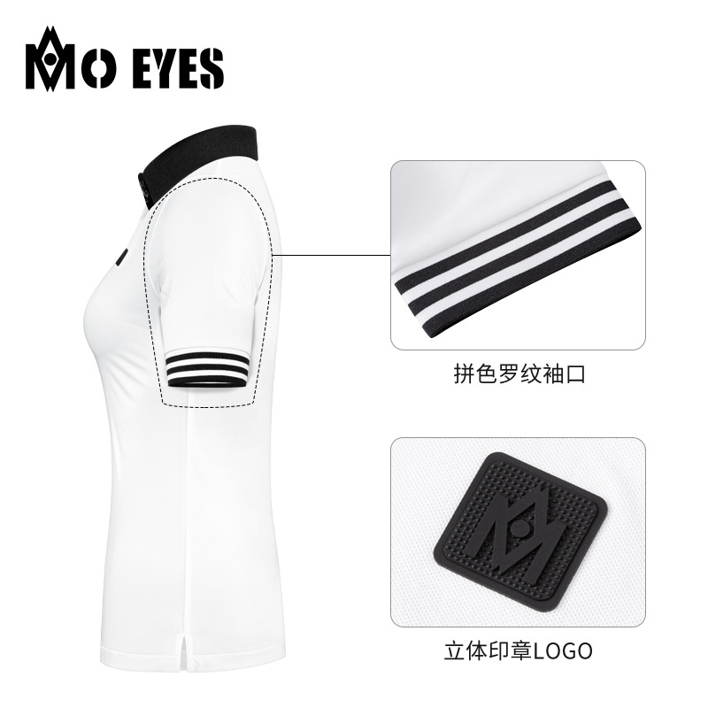 Bộ quần áo golf nữ Moeyes Magic Eye thể thao thoáng khí vải đính hạt mùa hè — M23KUZ006-Quần short đen, M23YF010-Áo màu trắng, M23YF010-Áo màu đen, M23KUZ006-Quần short trắng