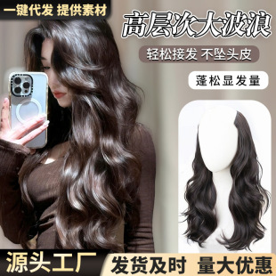 Wig Women's Long Hair One-piece Simulated Hair Invisible and Traceless Additional Volume Fluffy High-level Big Wave Hair Twig