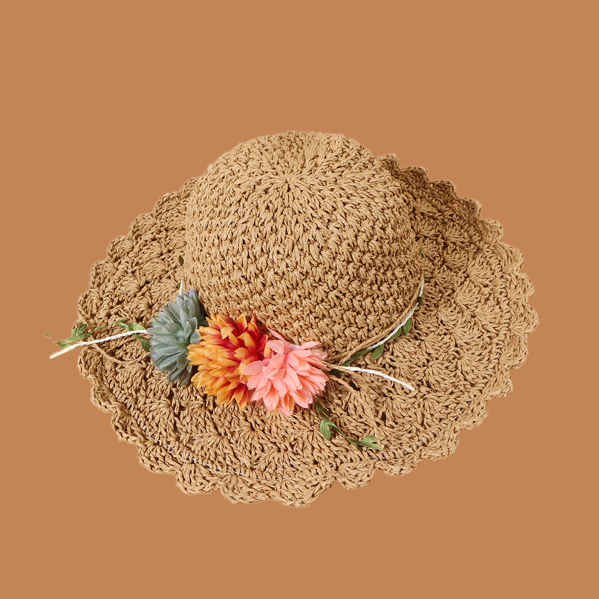 Korean Flower Sunscreen Wide-brimmed Lace Straw Hat display picture 8