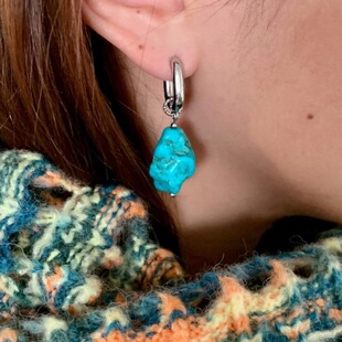 Men's and Women's Ear Clips, Hippie Xizang Unisex Earrings, Turquoise, Personalized Nepalese Music Festival Blue, Original Payment, Recheck