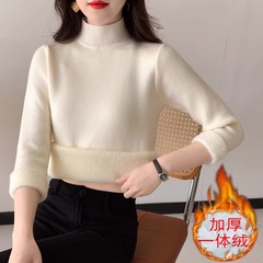 秋冬のベルベットのセーターの女性は、ベルベットの中に半高襟のジャケットを着て、ベルベットのニットの保温上着を着ています