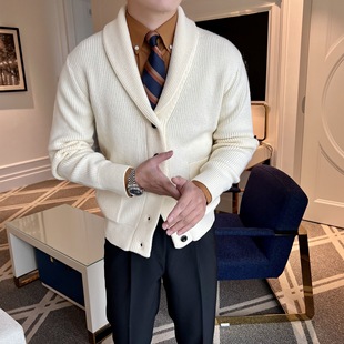 2023 Autumn and Winter V-neck Cardigan Men's British Vintage Slim-fit Light Mature Business Knitwear Popular Sweater Coat Men