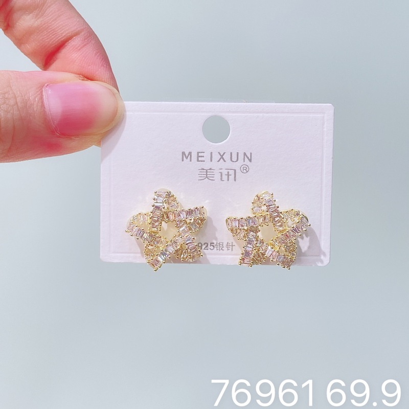 Meixun ジュエリー韓国版の新しいマイクロ象嵌ジルコンイヤリング、ファッショナブル、軽い高級感、ハイエンドの女性用多用途イヤリング|undefined