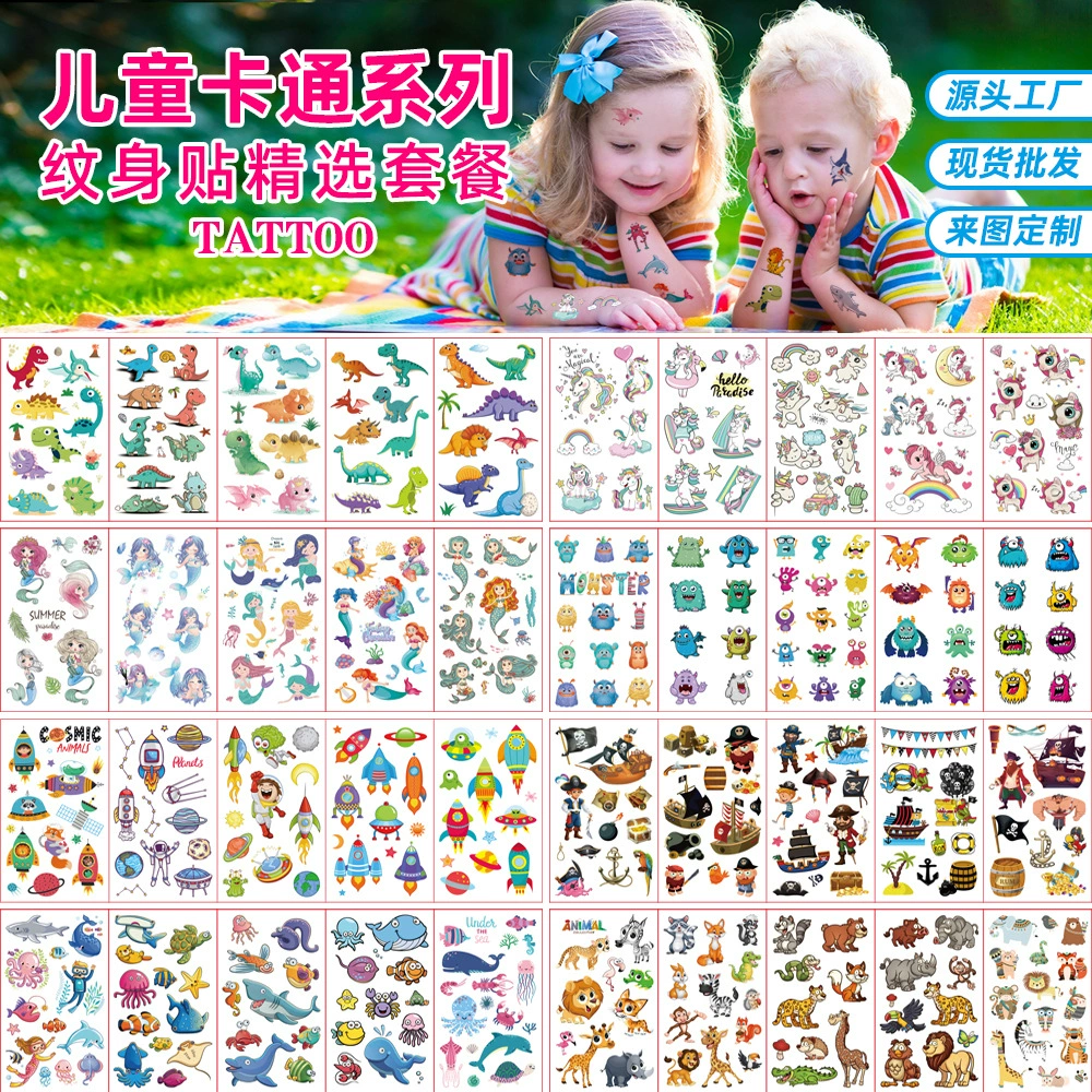 На складе Оптовые дети мультфильм татуировки наклейки костюм водонепроницаемый милые часы Животное Динозавр лицо наклейка татуировки