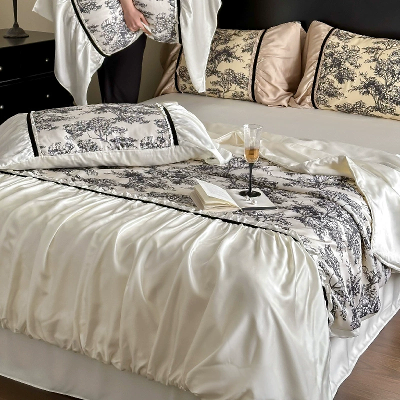 Французский ретро-стиль 80 летнее одеяло Lenzing Tencel, комплект из четырех предметов, летнее одеяло с кондиционером, тонкое летнее прохладное одеяло, можно стирать в машине