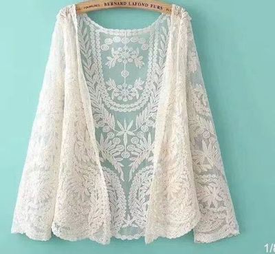 海邊度假蕾絲開衫沙灘外塔防曬泳衣比基尼罩衫可下水小披肩外套