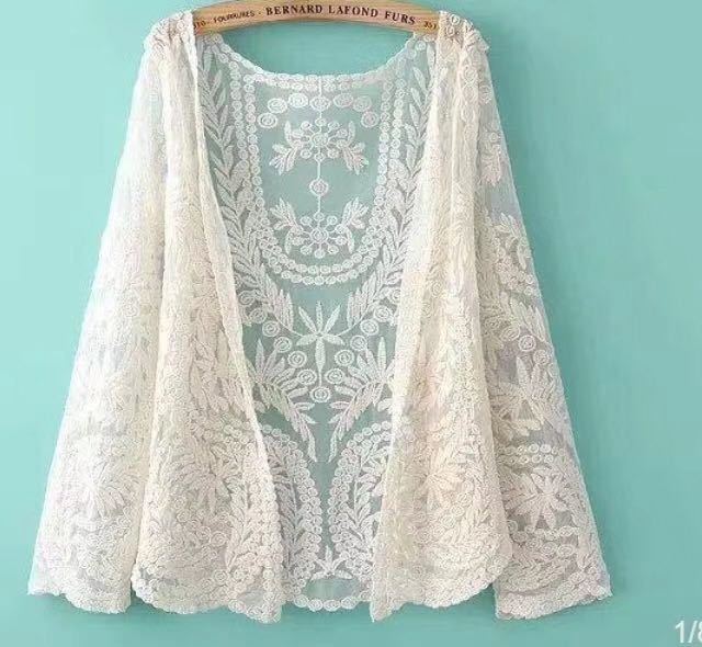 海邊度假蕾絲開衫沙灘外塔防曬泳衣比基尼罩衫可下水小披肩外套