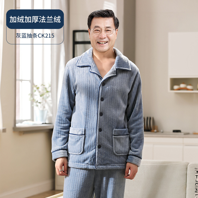 Papá pijama de coral para hombres otoño y invierno más veludo engrosado de mediana edad hombre franela conjunto de ropa de casa