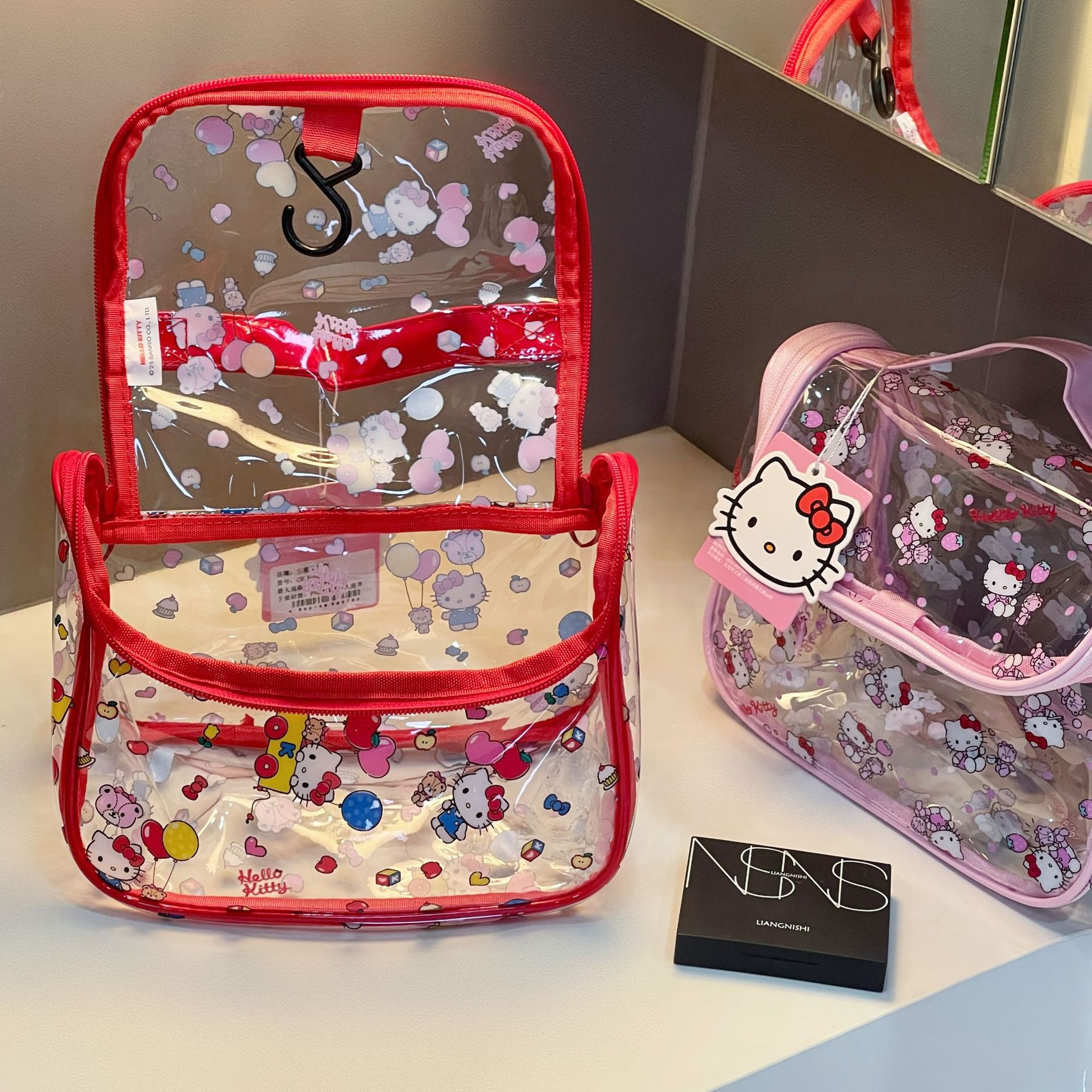 Nueva bolsa de maquillaje portátil transparente kt, bolsas de lavado portátiles de gran capacidad, bolsas de almacenamiento de artículos diversos de alto valor facial