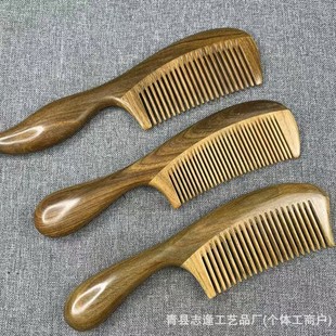 Wholesale Argentina Green Sandalwood Comb Fine Teeth Massage Comb Household Round Handle Comb Business Gift Comb Shake Tone Same Style