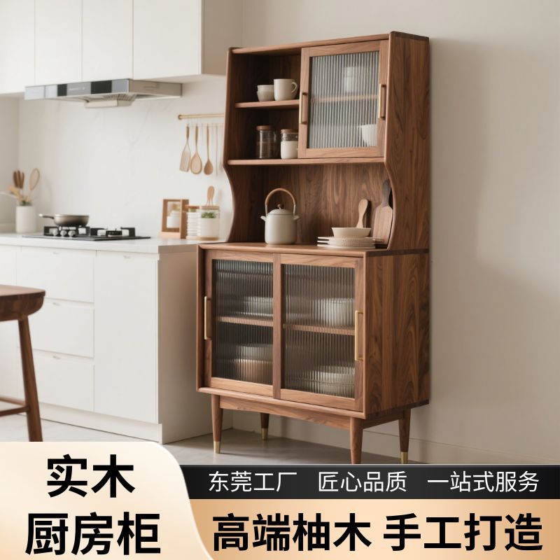 High-End Teak Solid Wood Kitchen Cabinets, Restaurant Cafes, Tea Side Cabinets, Dongguan Factory Handmade Home Dining Side Cabinets