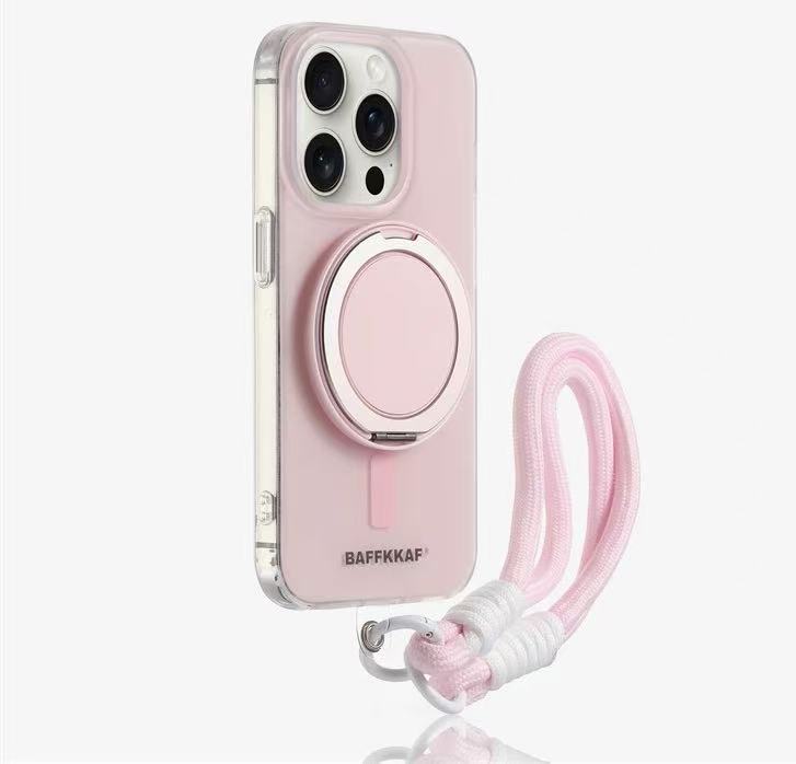 Funda magnética simple de color sólido con soporte 360° para iPhone 17 Pro Max/16, correa para teléfono Apple 14/15 para mujer