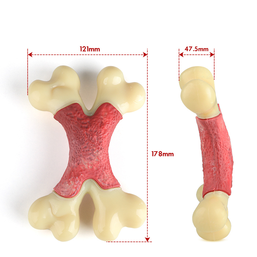 亚马逊宠物用品磨牙狗咬胶玩具咀嚼双骨头培根味耐咬狗狗玩具批发