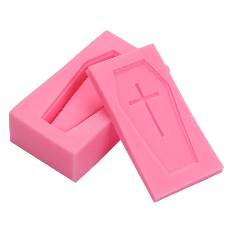 3D Cruz ataúd Halloween esqueleto fondant molde de silicona DIY hecho a mano epoxi horror Decoración