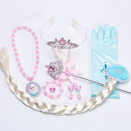 Children's Magic Wand Accessory Set for Girls, Princess Necklace and Bracelet Jewelry Box Hair Clips Cute Girls Elsa Crown