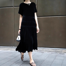 国风夏款设计感腰间简约显瘦连衣裙真丝丝绒长裙