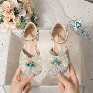 Girls' Baotou Sandals Princess Shoes 2025 Spring and Summer New All-match Children's Leather Shoes Crystal Shoes Baby Hollow Single-layer Shoes