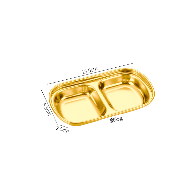 Plato de condimento de acero inoxidable dorado engrosado compartimiento pequeño plato coreano barbacoa plato de inmersión al aire libre camping vajilla plato de sabor image 16