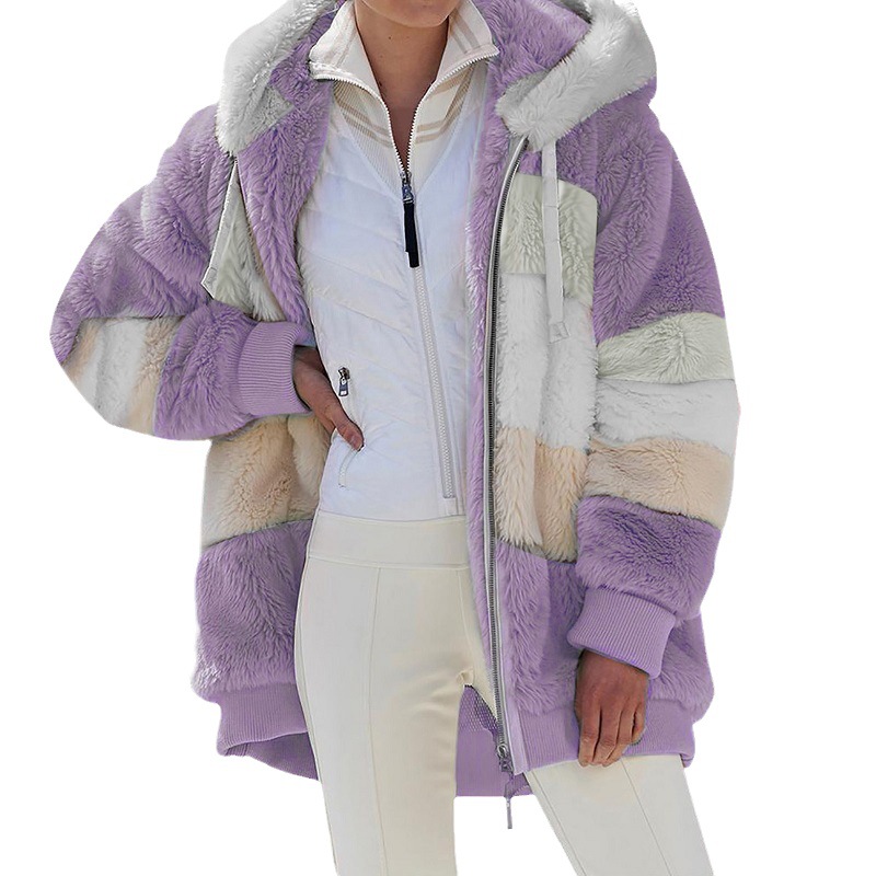 Spot wish independent station 2023 Amazon hot sale new autumn and winter loose plush multi-color hooded coat women